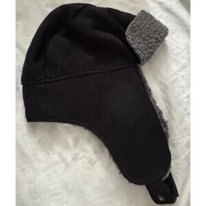 Trapper Hat Black Gray Sherpa Lined Aviator Winter Ear Flap One Size Unisex